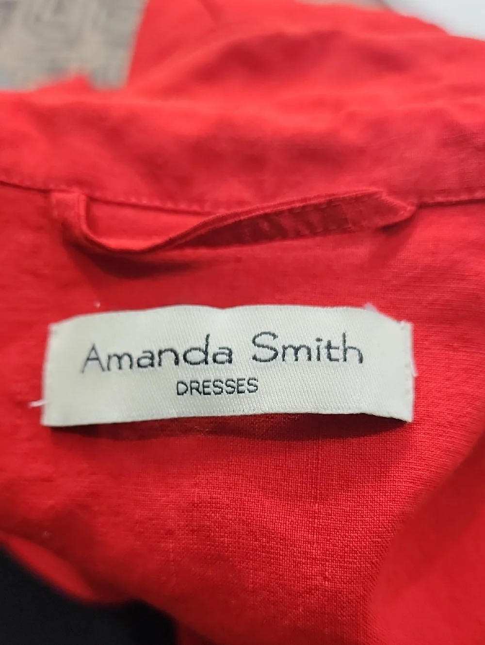 Vintage Amanda Smith Red Midi Button Front Dress Linen & Silk Tie Waist - Picture 7 of 8